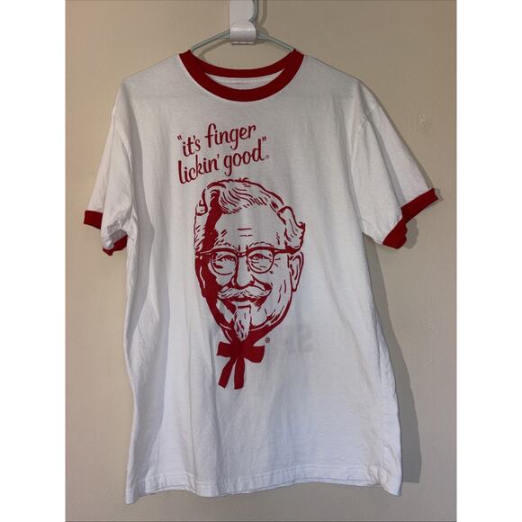 KFC Kentucky Fried Chicken Colonel Sanders White Ringer Tee Shirt Adult Large - Picture 1 of 7